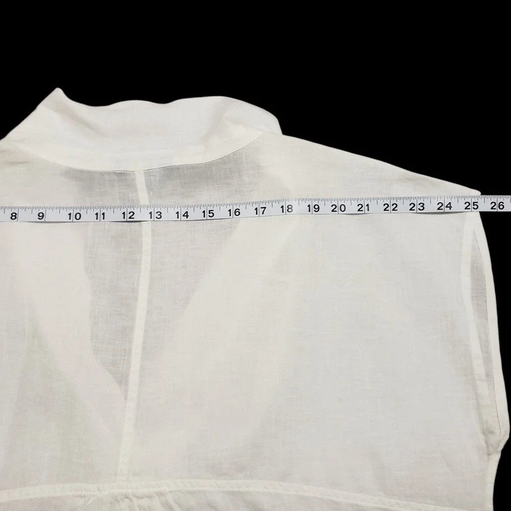 Lands End White 100% Linen V-Neck Tunic Coverup Top Womens Large 14-16 - Picture 10 of 11
